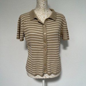 Vintage Neutral Cotton Striped Button Up Top